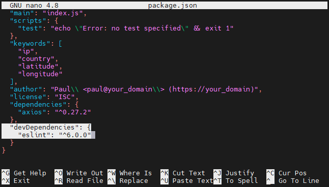 dev package json