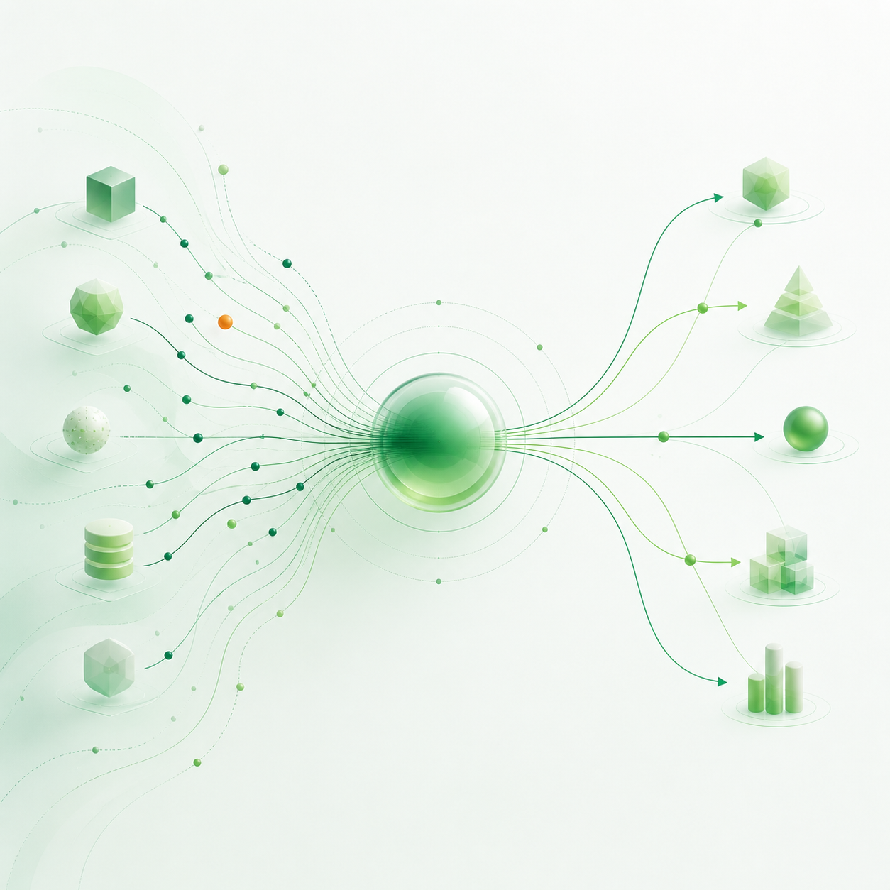 Abstract visualisation of AI consumption connected to business outcomes