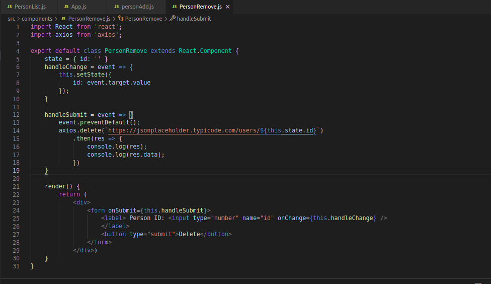 Axios React code screenshot 7