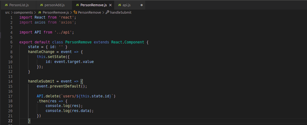 Axios React code screenshot 10