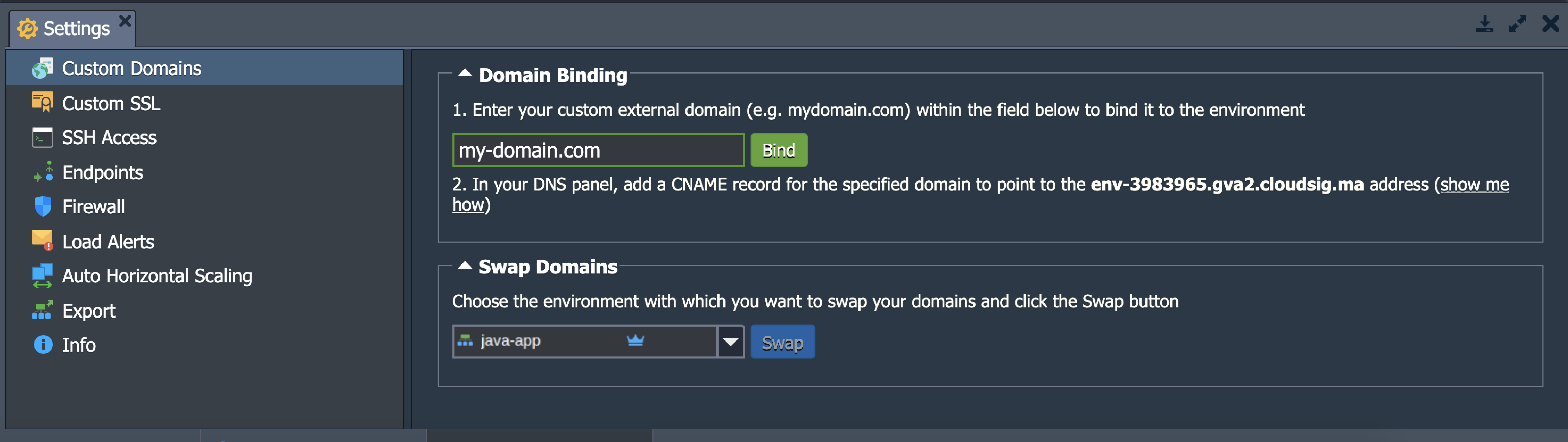 PaaS Dashboard Custom domains 