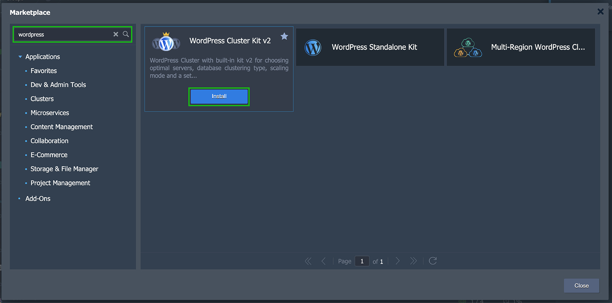 PaaS Dashboard marketplace 