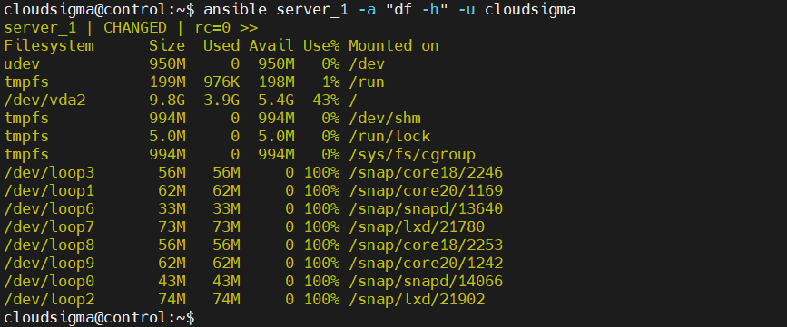 Adhoc cmd df selected host