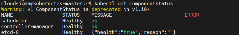 install Kubernetes Component Status