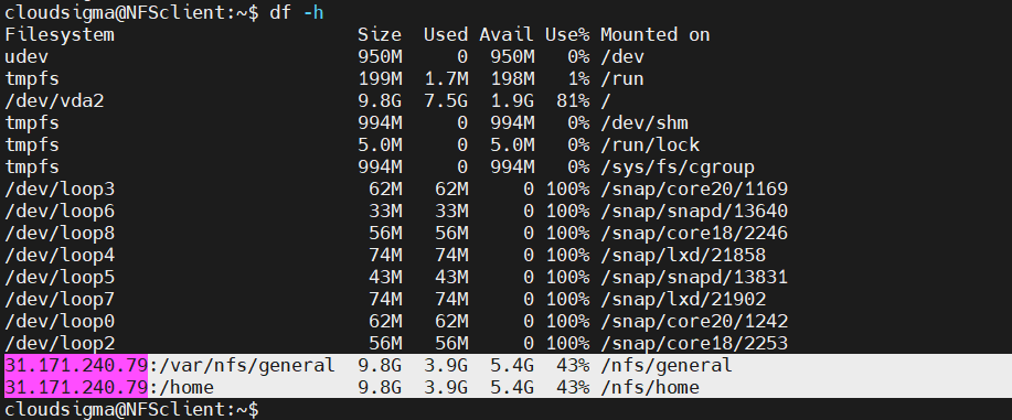 Disk free in client