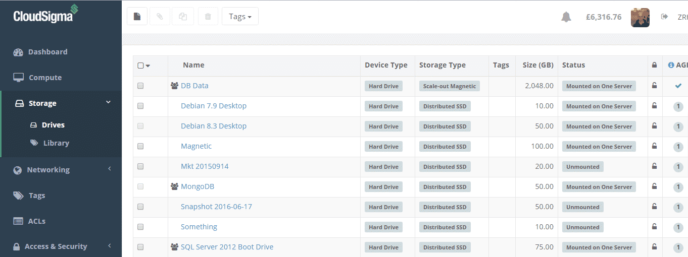 Drives of shared cloud servers 