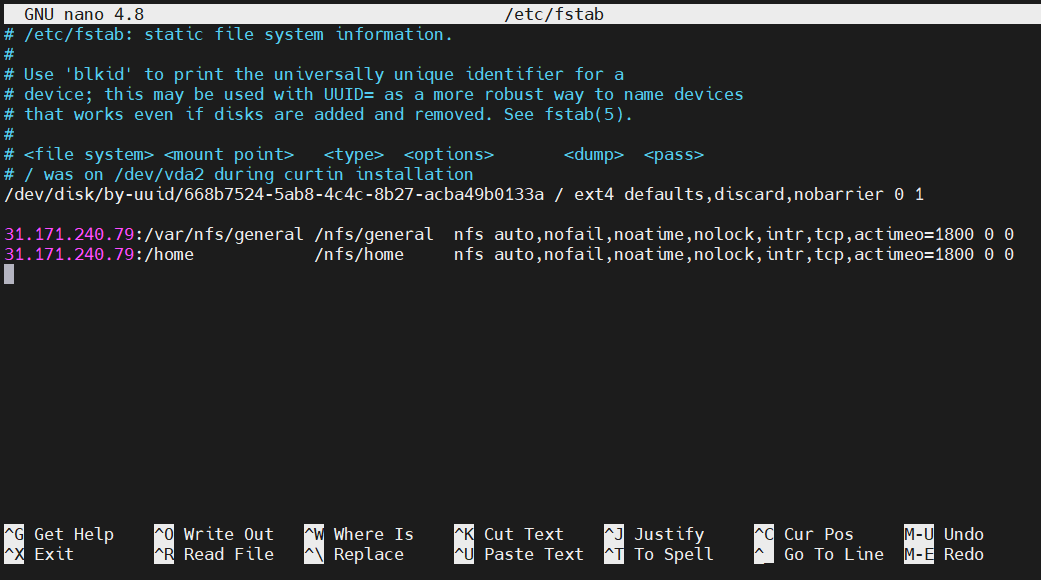 fstab file after change