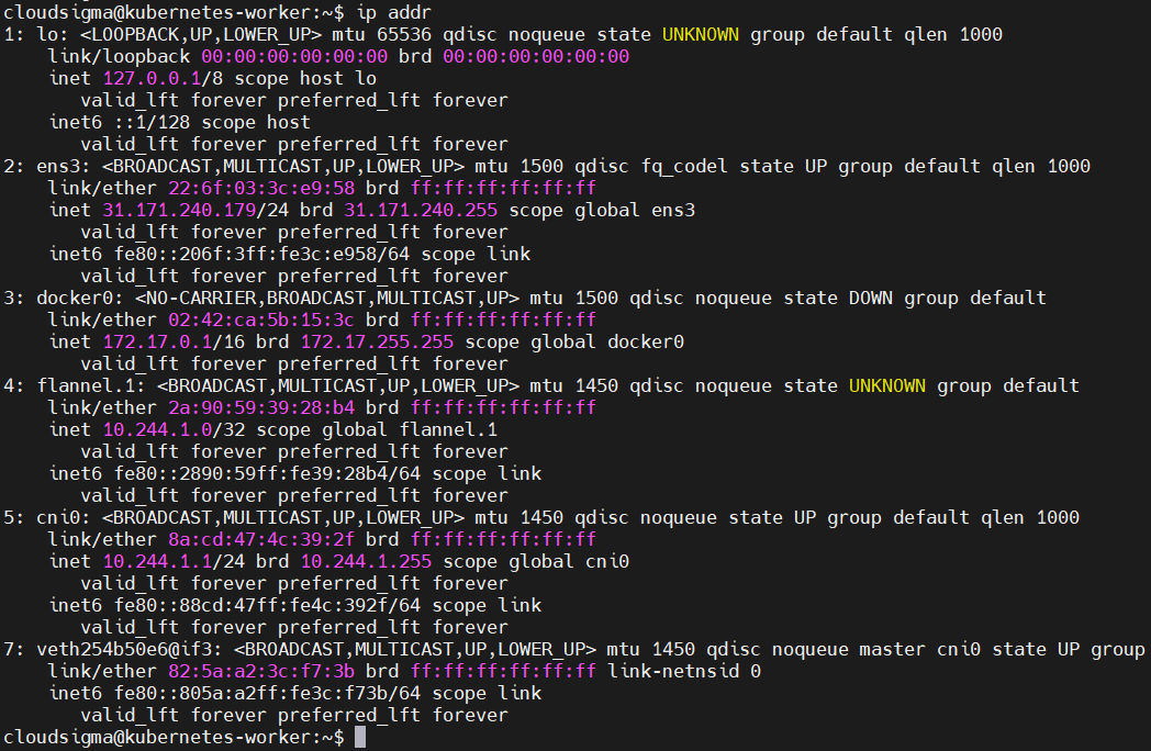Kubernetes Networking ip addr
